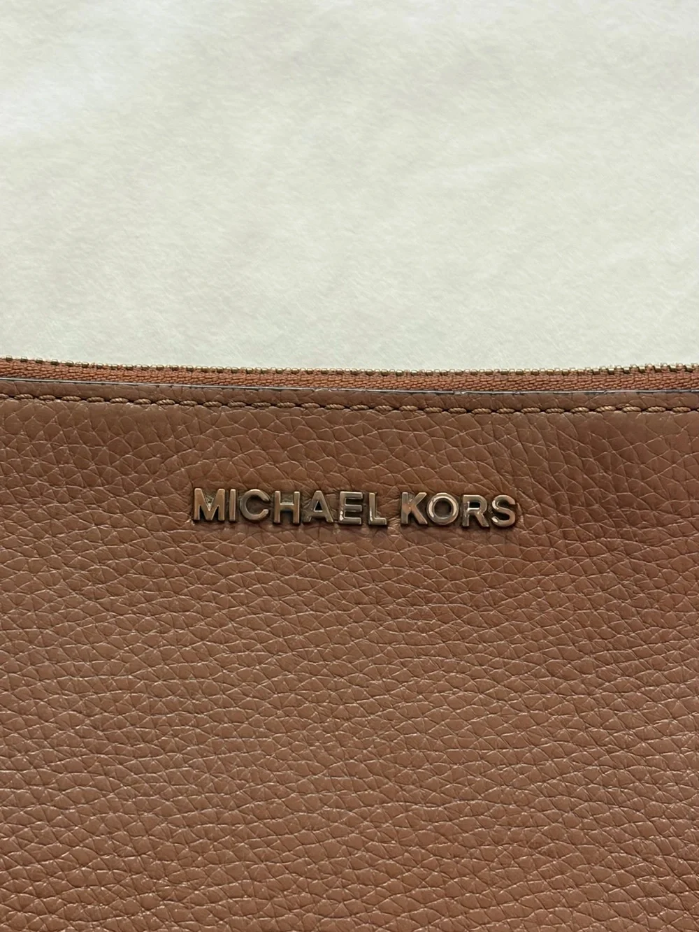 Michael Kors Brown Leather Double-Zip Crossbody with Gold Hardware